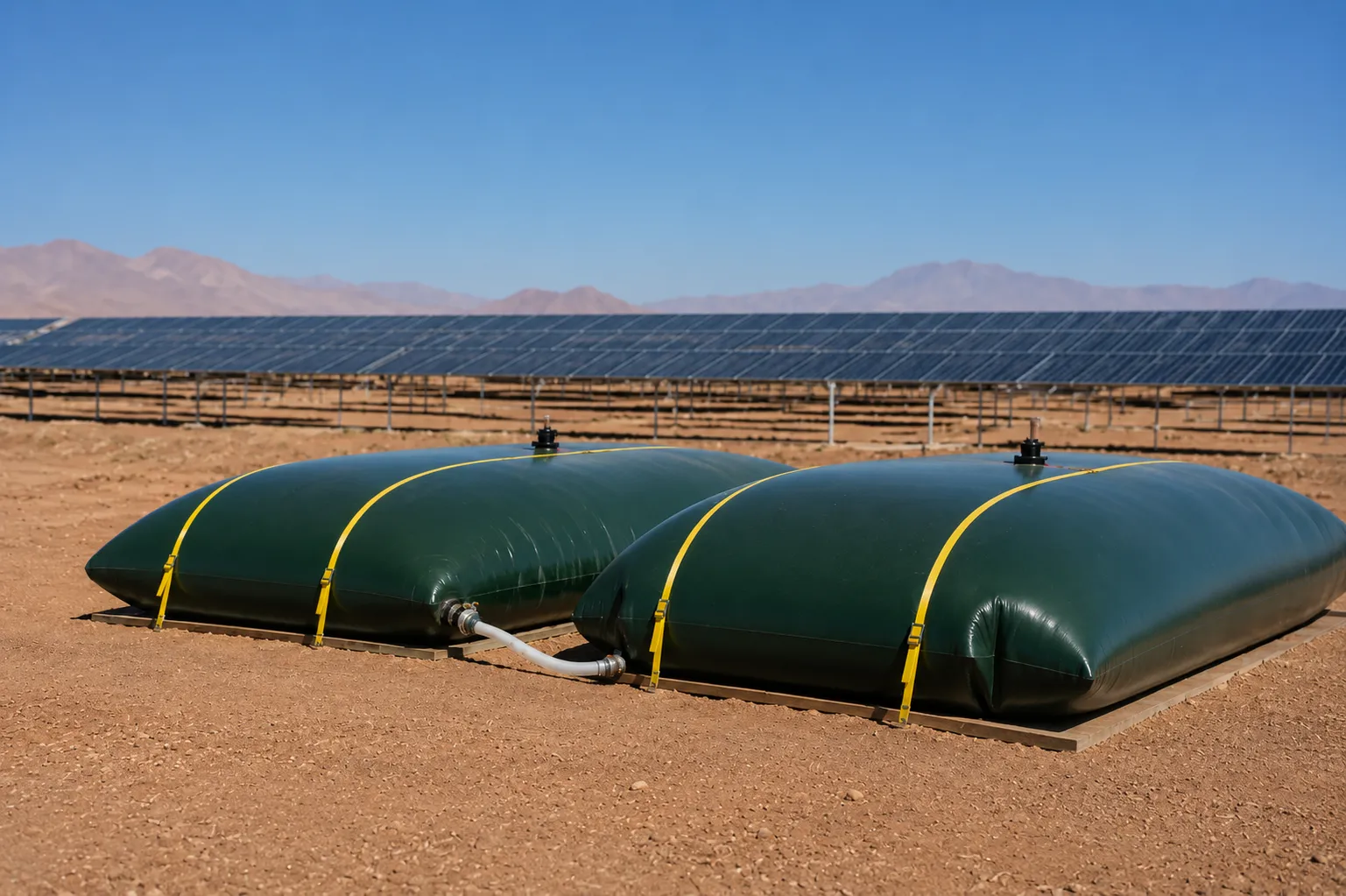 Piscina de agua para limpieza mecanizada de paneles solares